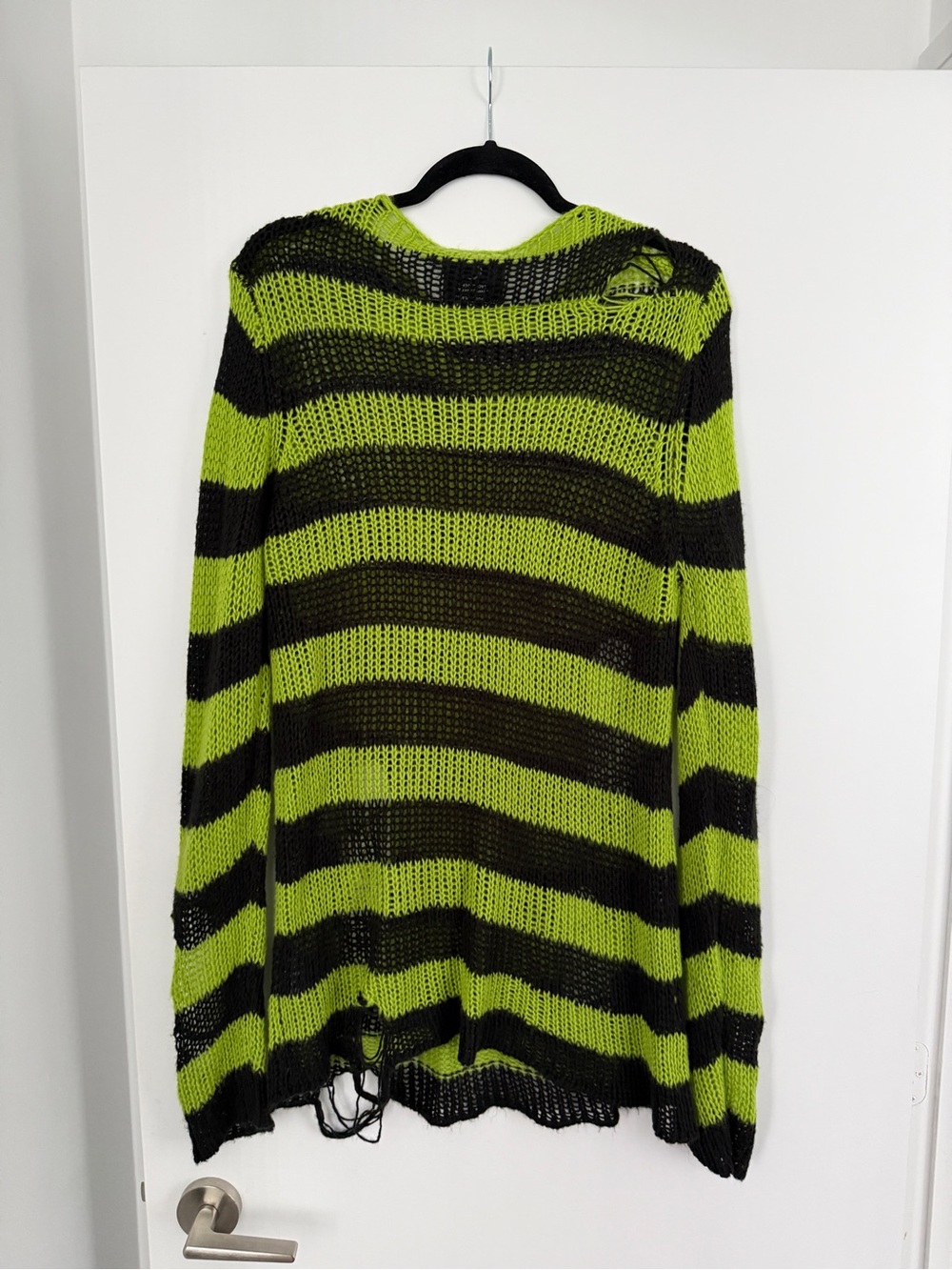 Killstar Black and Lime Striped Distressed Knit Sweater - Picture 5 of 7